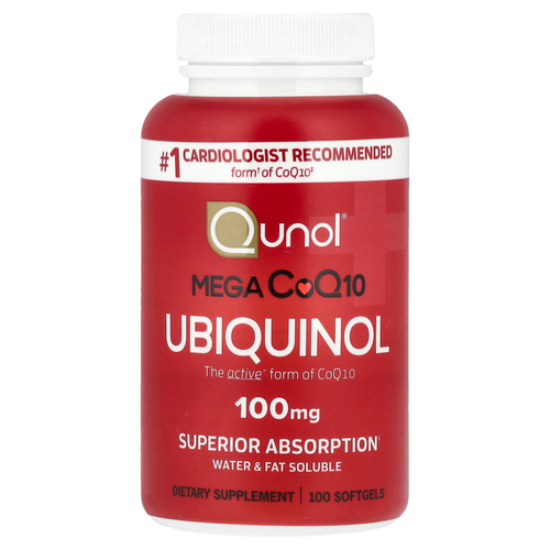 Qunol, Mega CoQ10, убихинол, 100 мг, 100 капсул