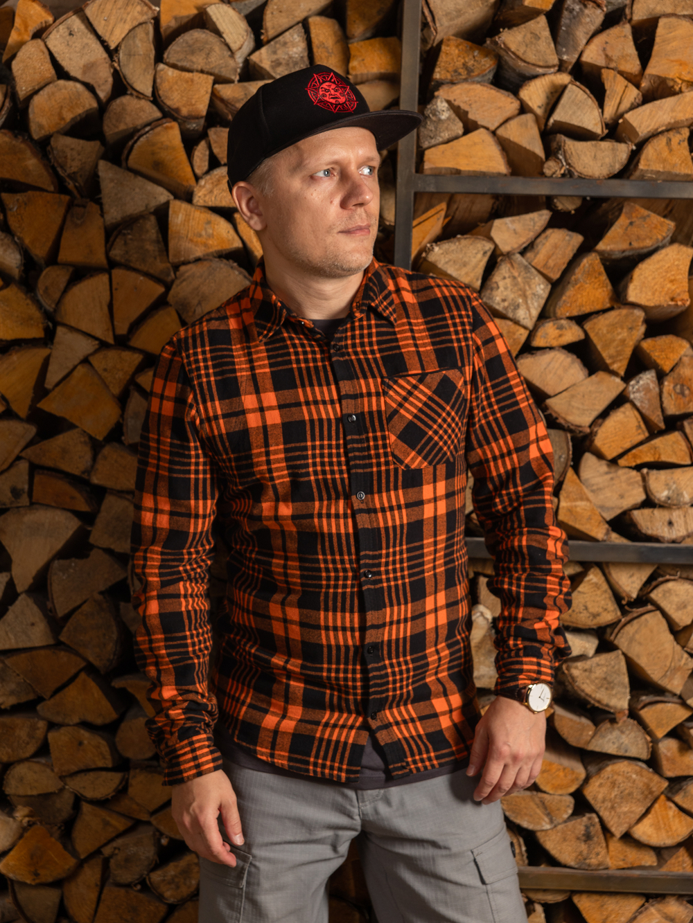 Сорочка Варгградъ мужская чёрно-оранжевая клетка