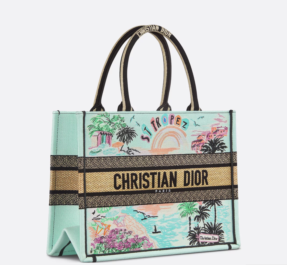 Сумка Dior Book Tote Medium Souvenir из рафии и вышитого хлопка с логотипом
