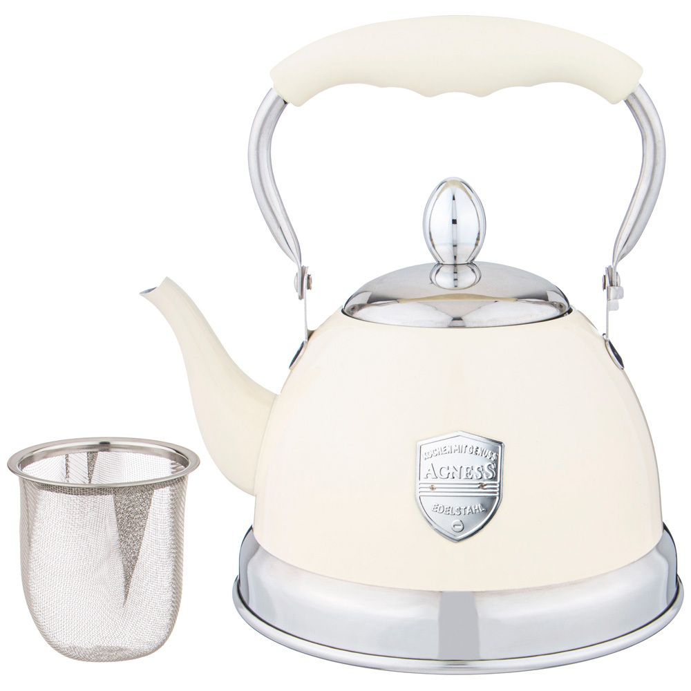 ЧАЙНИК AGNESS С ФИЛЬТРОМ, 1,0 Л C ИНДУКЦИОН. КАПСУЛЬНЫМ ДНОМ И СКЛАДЫВАЮЩЕЙСЯ РУЧКОЙ ЦВЕТ: КРЕМОВЫЙ