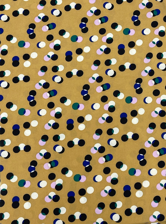 Шифон спандекс принт, горох разноцветный на беж Пикассо