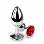 Маленькая металлическая анальная пробка с красным кристаллом Anal Pleasure M от Alive (8×3,4 см)