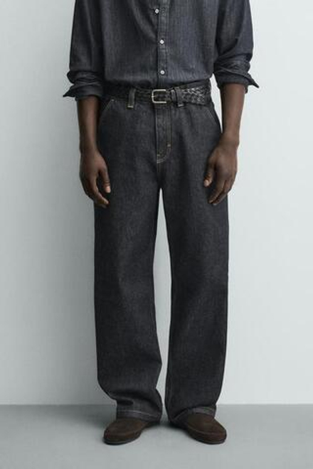 ZARA ДЖИНСЫ ЧИНОС С ВЫШИВКОЙ В ВИДЕ СЕРДЕЦ, СИНИЙ