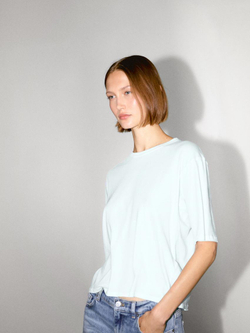 Massimo Dutti Футболка из 100% хлопка с коротким рукавом, небесно-голубой