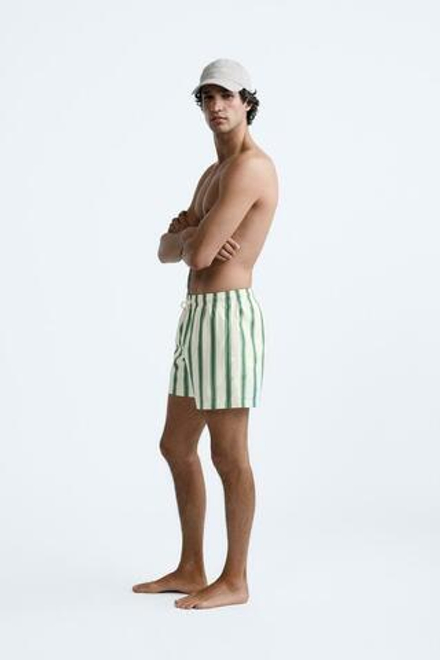ZARA ПОЛОСАТЫЕ ПЛАВКИ, БУТЫЛОЧНО-ЗЕЛЕНЫЙ