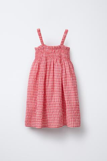 ZARA ПЛАТЬЕ С ПРИНТОМ В КЛЕТКУ ВИШИ, КРАСНЫЙ/БЕЛЫЙ
