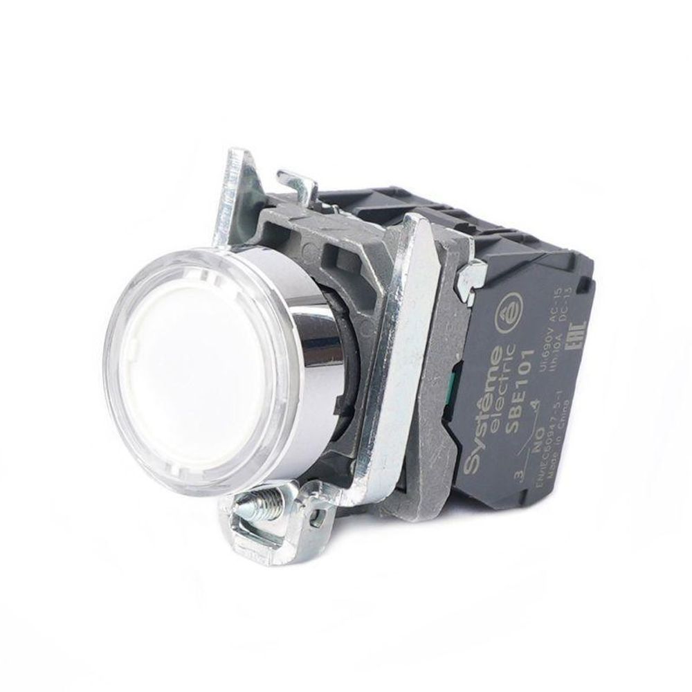 Кнопка модульная SB4 с подсветкой в сборе 22мм металл 230-240ВAC 1НО+1НЗ бел. SE SB4BW31M5 Кнопка модульная SB4 с подсветкой в сборе 22мм металл 230-240ВAC 1НО+1НЗ бел. SE SB4BW31M5