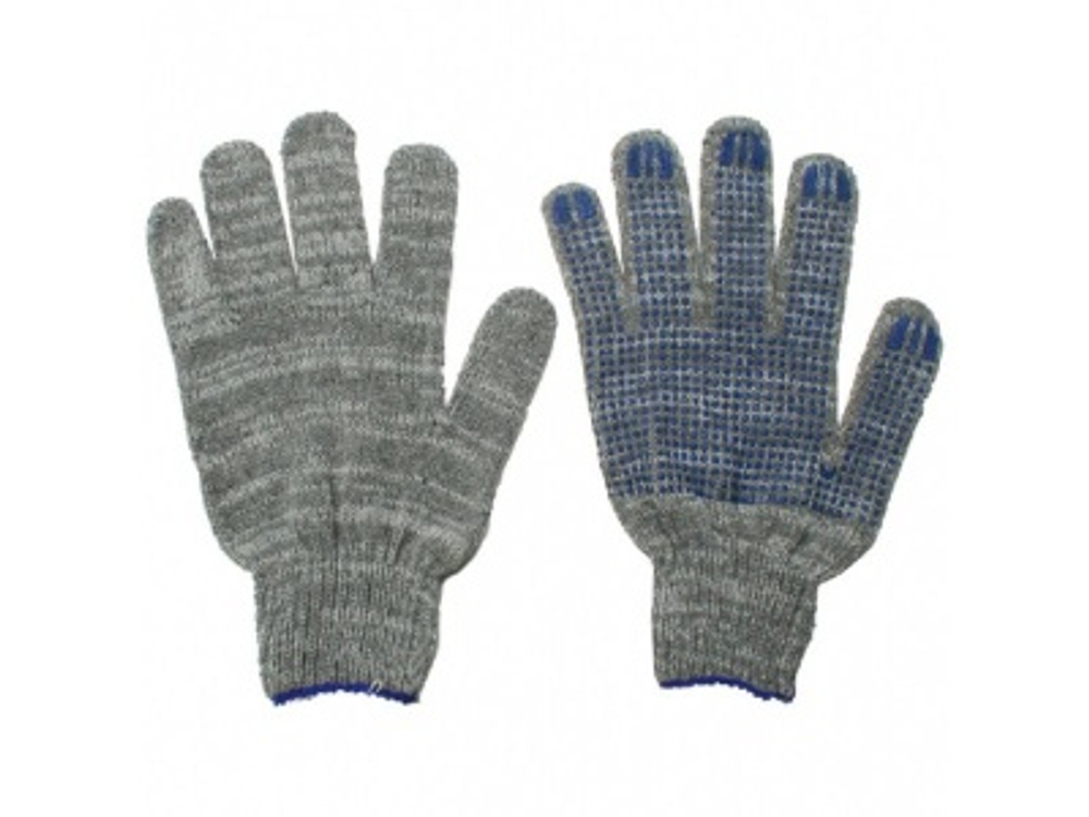 Перчатки х/б 5 нитей ПВХ Точка "ЛЮКС" Серые (10шт/уп)(250шт/меш)