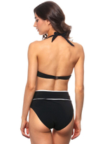 Раздельный купальник с контрастным поясом на трусиках (Размер: B/XL) (Цвет: черный)