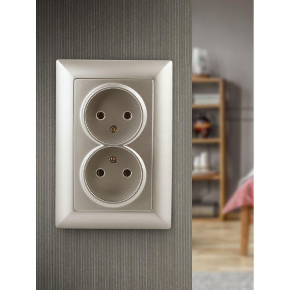 Розетка Intro Solo 4-204-04 без заземления 2х2P, 16А-250В, IP20, СУ, шампань