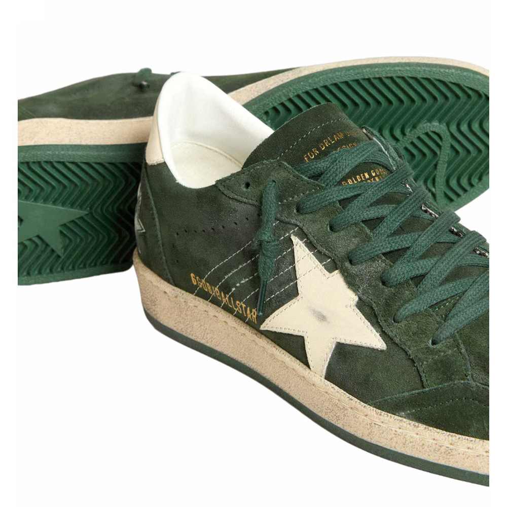 Мужские кеды Golden Goose Ball Star Green suede with White leather star and White heel tab