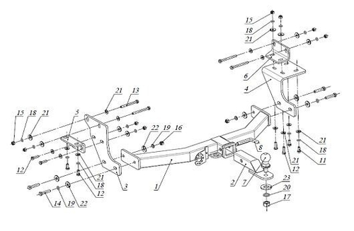 Фаркоп Бизон на Hyundai Santa Fe FA 0724-E (с 2012 по 2018 г.в.с одной выхлопной трубой) (паспорт и сертификат в комплекте)(без электрики)