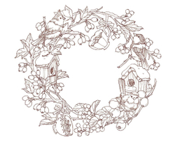 Seasonal Wreaths of plants and friends. Coloring Book