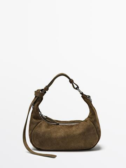 Massimo Dutti Сумка из натуральной кожи с металлической пряжкой, хаки