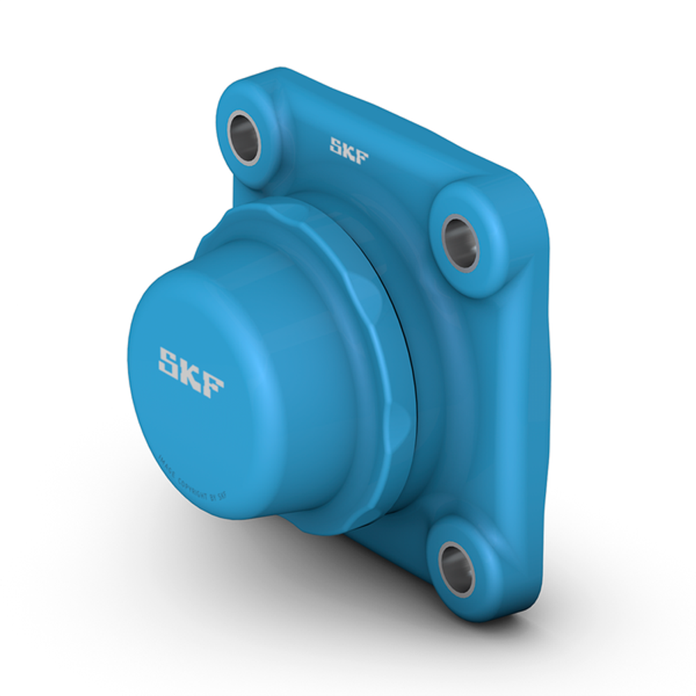 Шарикоподшипниковый узел с квадратным фланцем, с узким внутренним кольцом и фиксацией с помощью установочных винтов, корпус из композитного материала, серия SKF для линий производства пищевых продуктов F4BC 50M-CPSS-DFH