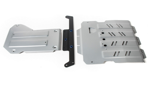 Защита картера, КПП и РК Rival для Maserati Levante I рестайлинг (V - 3.0 (350/430 л.с.); 3.0D (275 л.с.)) (с 2018 года с ЭУР) 2017-н.в., штампованная, алюминий 4 мм, с крепежом, 2 части, K333.3603.1