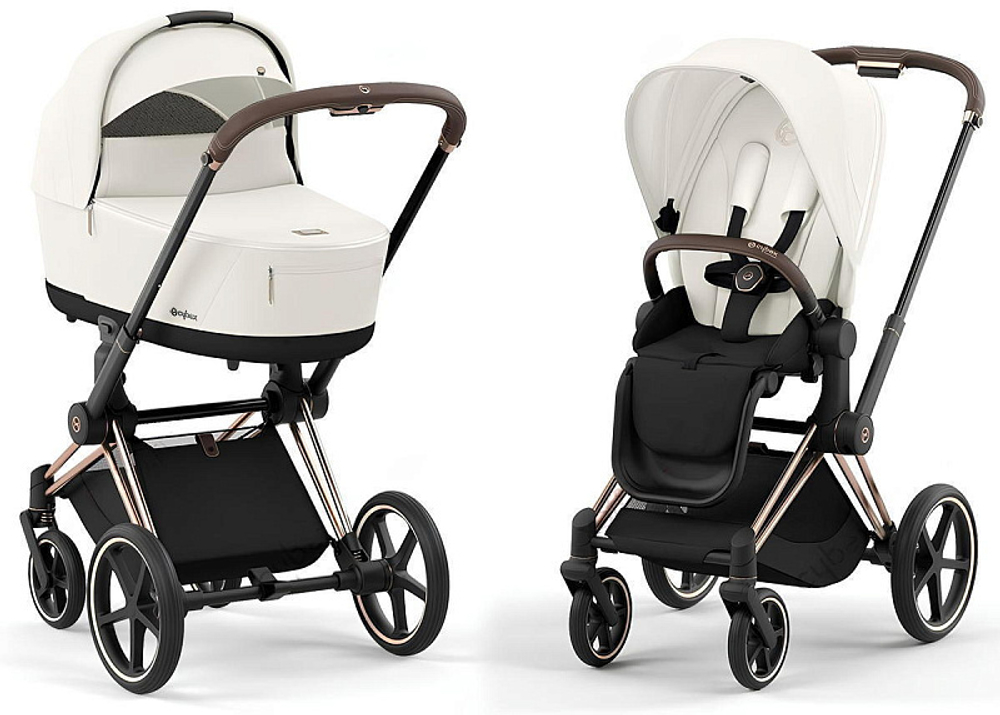 Коляска 3 в 1 Cybex Priam IV Rosegold complete и автокресло Aton B2 i-Size Steel Grey Off White
