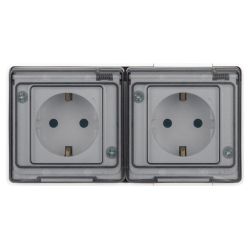 Розетка ЭРА Эксперт 11-2503-01 двойная с заземлением с крышкой 2х2P+E горизонт IP55 16A-250В ОУ белый