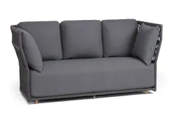 "Лугано" диван 3-местный плетеный из роупа, каркас алюминий темно-серый (RAL7024) муар, роуп темно-серый круглый, ткань темно-серая YB25-0027