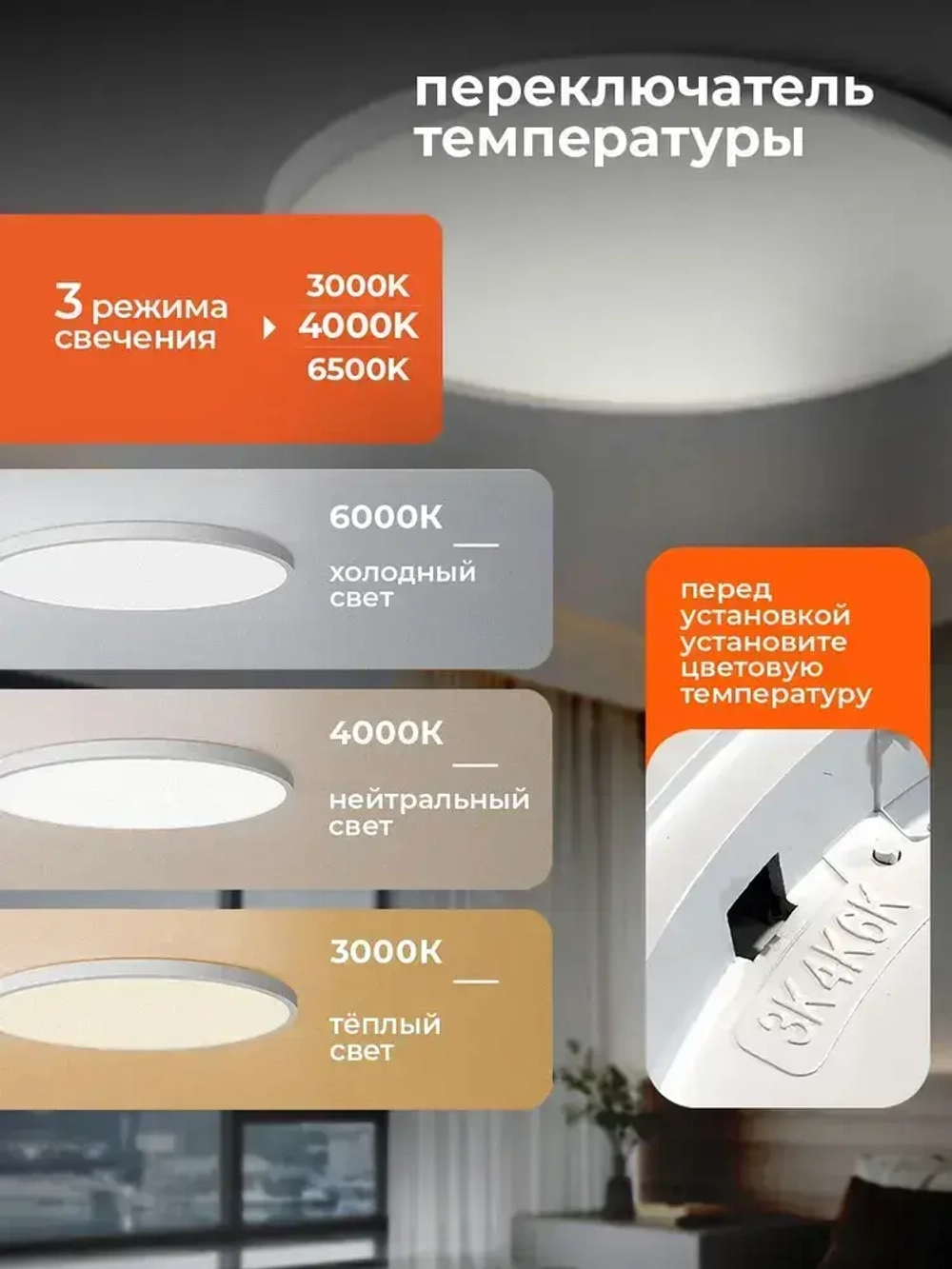 Светильник потолочный светодиодный Maghome 3000K/4000K/6500K, 36Вт, 40cm, 2.4cm толщиной ,белый