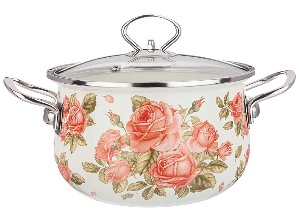 Кастрюля 2,8л "Корейская роза" со стеклянной крышкой