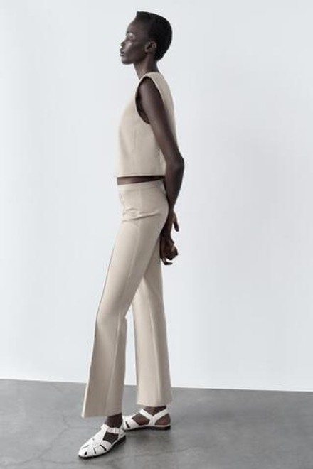 ZARA БРЮКИ FLARED С ДЕКОРАТИВНЫМИ ШВАМИ, ПЕСОЧНЫЙ