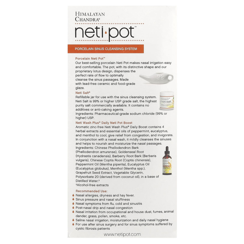 Himalayan Chandra, Neti Pot, фарфоровая система для очистки носовых пазух, набор из 3 предметов