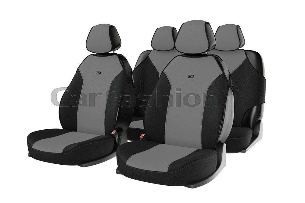 Накидки сидений ПОЛНЫЙ CarFashion (кт) -«BINGO» 22007 -Трикотаж серый/черный/серый/LOGO черный