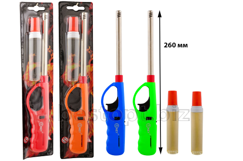 Бытовые зажигалки BBQ-03 (022) цветный с бутылкой газ 24шт*6/144