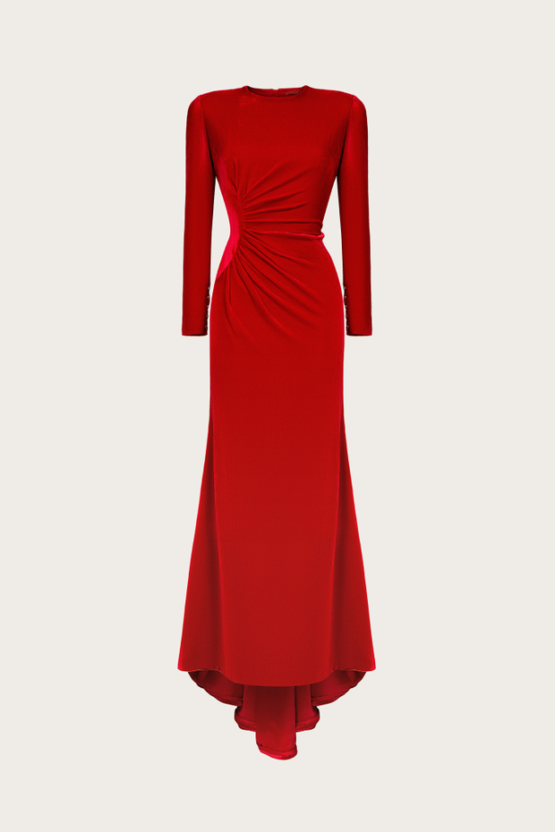 ПЛАТЬЕ МАКСИ ИЗ КРАСНОГО ШЕЛКОВОГО БАРХАТА