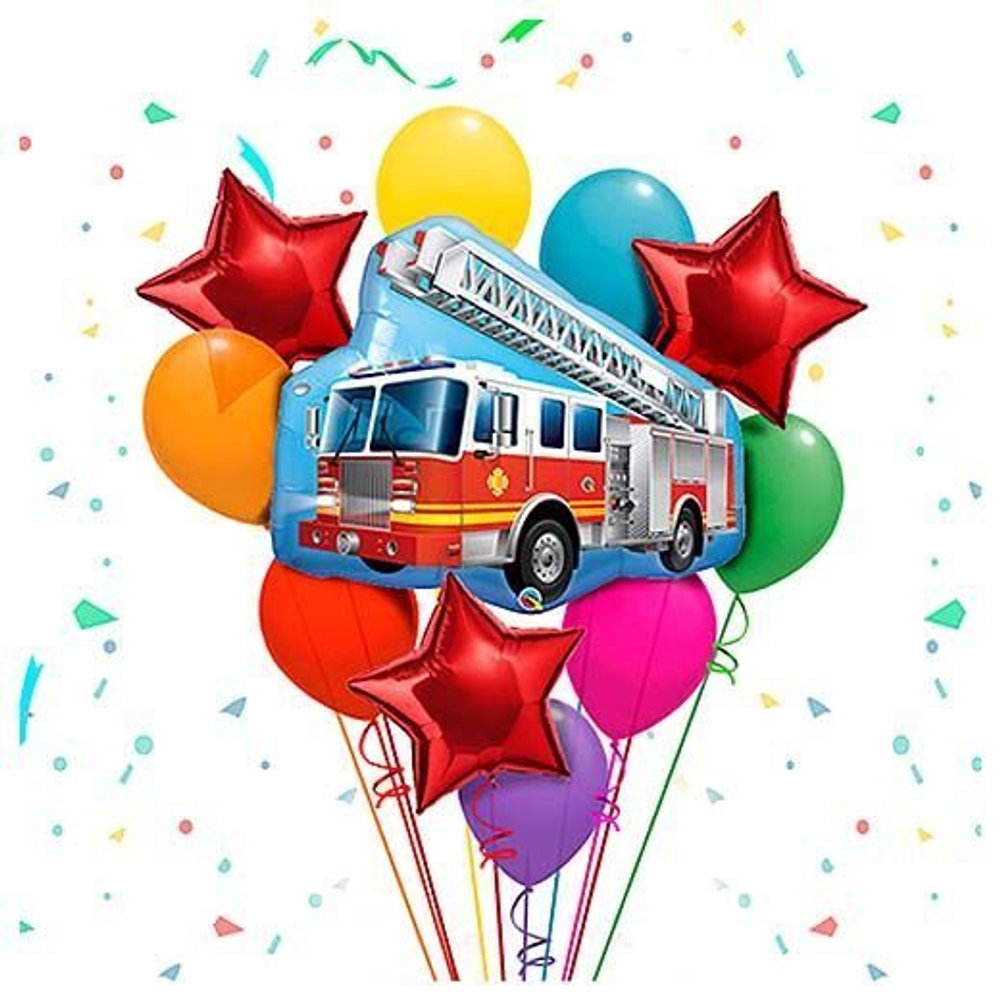 Фонтан из шаров "Пожарная машина с красными звездами"