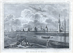 Виллем ван Сенус (гравёр), Г. Штейн (рисовальщик). Моска-река. Улица Великая. Вид на Кремль. 1838 г.