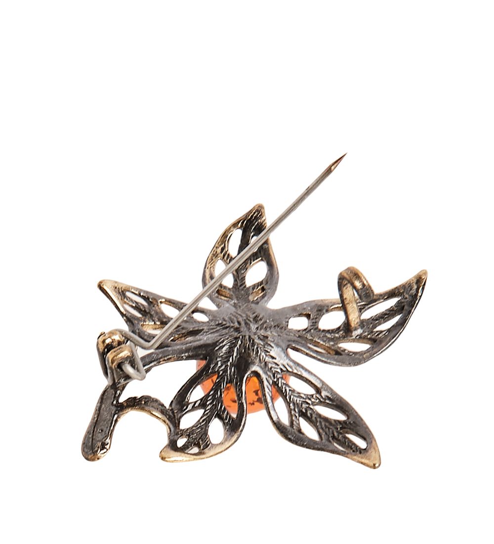 AM-1998 Брошь «Лилия» (латунь, янтарь)