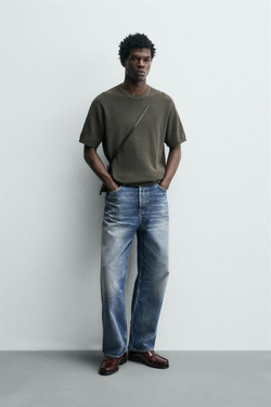 ZARA ФУТБОЛКА ПЛАТОЧНОЙ ВЯЗКИ, ТЕМНО-СЕРЫЙ