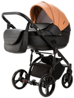 Детская коляска Adamex Lanti Deluxe 3 в 1 LN-SD109 (КАРАМЕЛЬ.КОЖА + ЧЕРН. КОЖА)