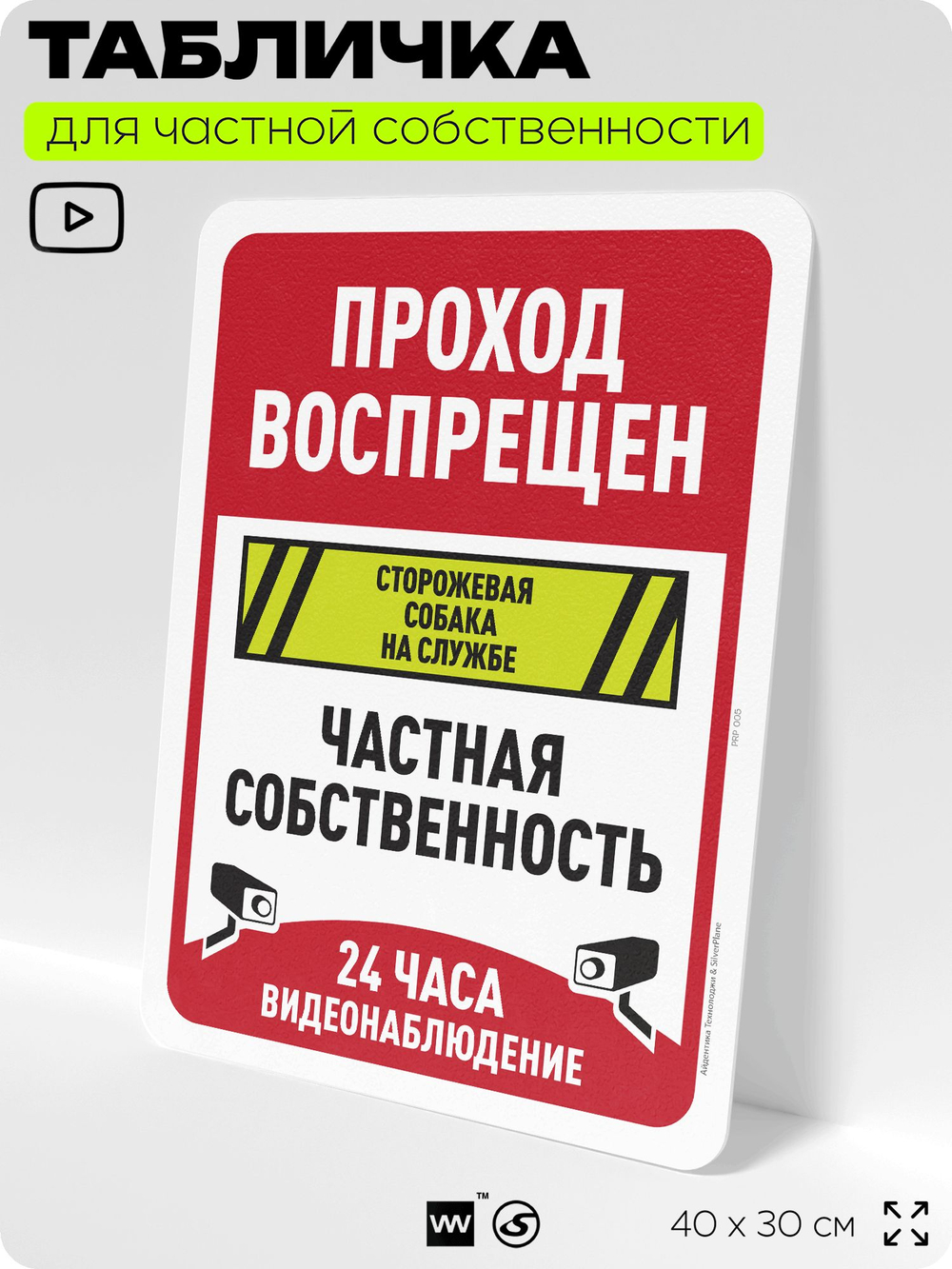 Табличка для частной территории "Проход воспрещен, частная собственность", на дом, для участка, организаций, предупреждающая, 40х30 см, Silver Plane x Айдентика Технолоджи