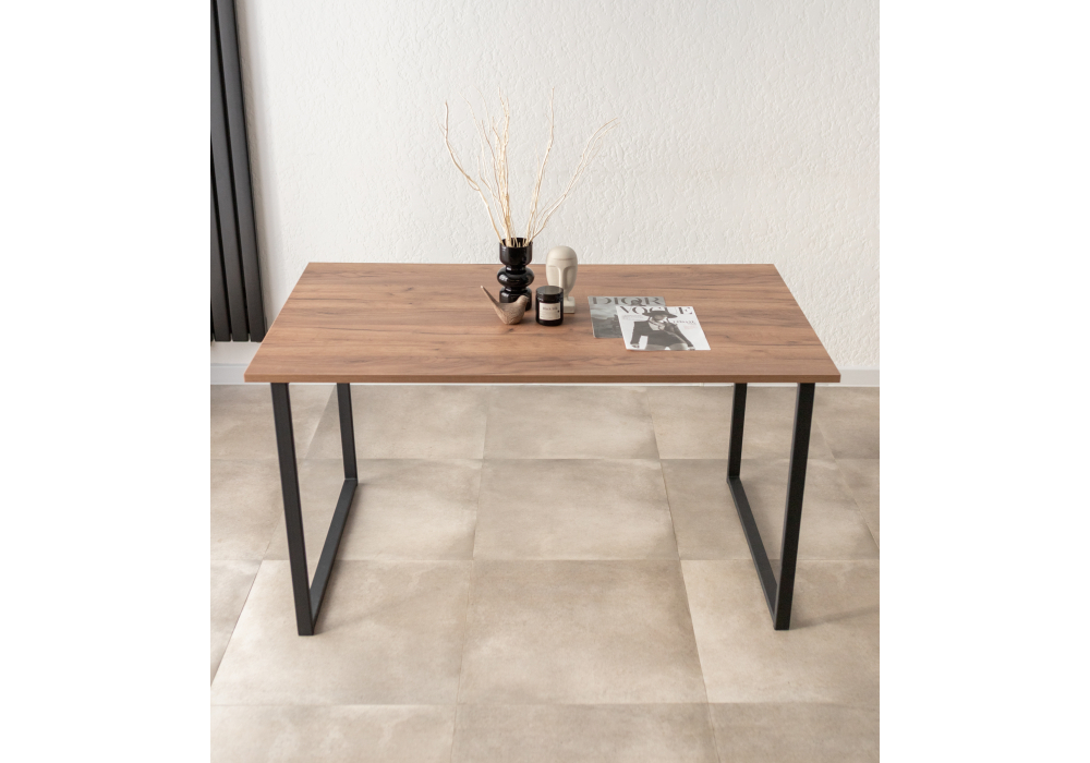 Стол деревянный Woodville Лиман 140 х 80 дуб крафт табачный, черный матовый, ножки черные