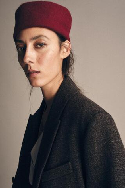ZARA КЕПКА ИЗ 100% ШЕРСТИ С ОТВОРОТОМ, БУРГУНДИ