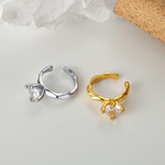 Серьга каффа с большим камнем silver