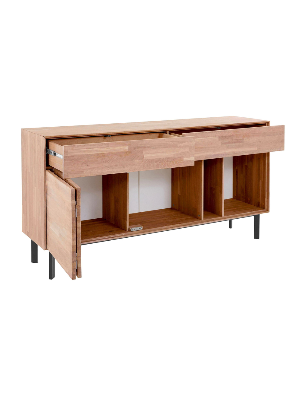 Комод с 2 ящиками Виби 165х42х84 см из массива дуба, тумба под телевизор на металлических ножках в стиле лофт