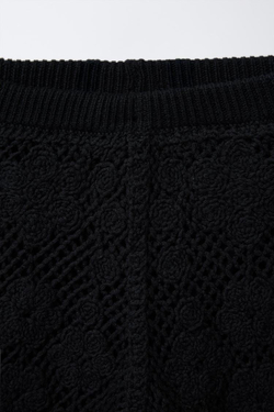 ZARA ТРИКОТАЖНЫЕ БРЮКИ ИЗ КРУЖЕВА КРОШЕ С КРУЖЕВОМ, ЧЕРНЫЙ