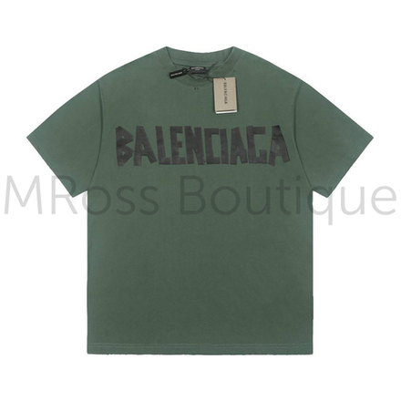 Футболка Balenciaga хлопковая темно-зеленая с надписью