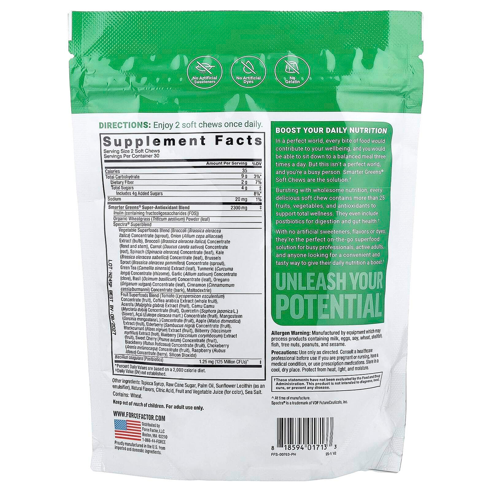 Force Factor, Smarter Greens®, летняя ягода, 60 жевательных таблеток