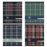 Тетрадь 36 л., А5, клетка, Alingar "Scotish cage.new style", скрепка, второй блок 60г/м2, мелованный картон (стандарт), 4 дизайна в пленке т/у