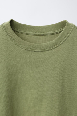 ZARA БАЗОВАЯ ОДНОТОННАЯ ФУТБОЛКА, ЗЕЛЕНЫЙ