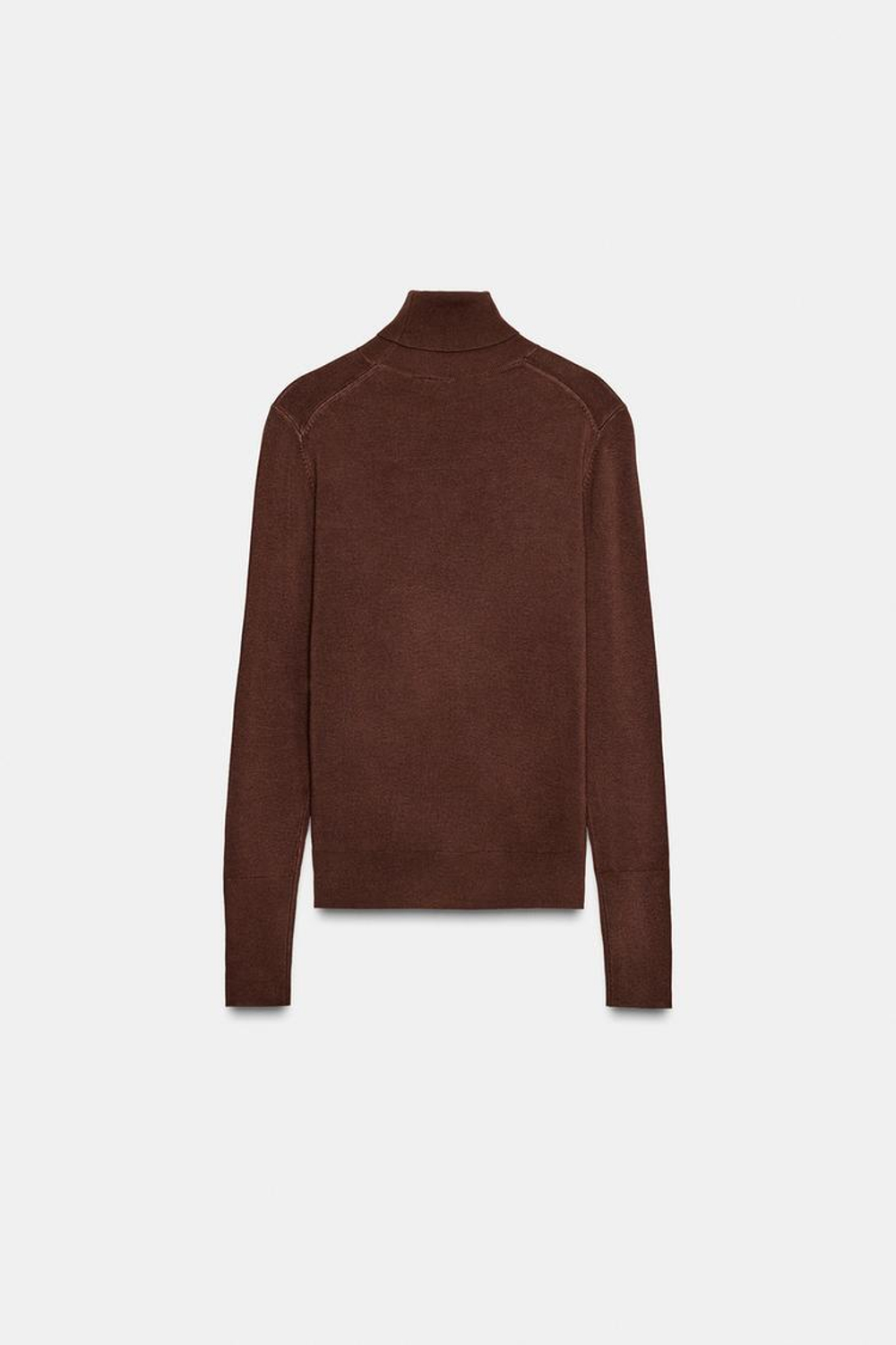 ZARA БАЗОВЫЙ ТРИКОТАЖНЫЙ ДЖЕМПЕР С ВЫСОКИМ ВОРОТНИКОМ, ШОКОЛАДНЫЙ