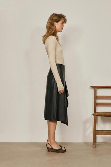 Massimo Dutti Юбка-миди из натуральной кожи наппа - Limited Edition, черный