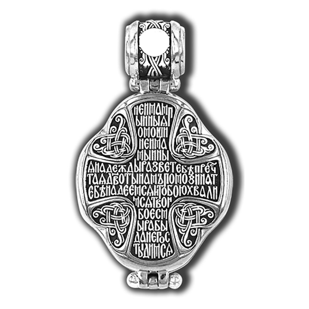 Мощевик нательный серебряный с крестом, иконами Богородицы "Взыскание погибших" и св. Матроны.