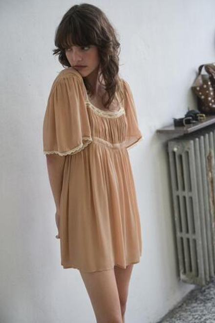 ZARA КОМБИНИРОВАННОЕ КРУЖЕВНОЕ ПЛАТЬЕ, ПЫЛЬНЫЙ РОЗОВЫЙ