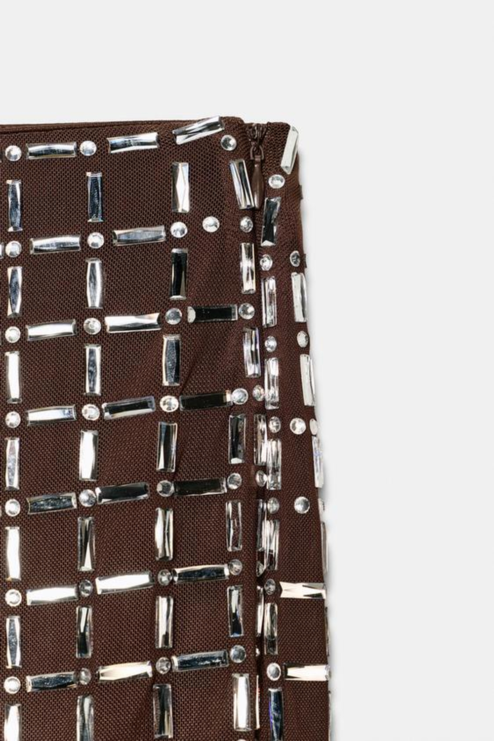 ZARA МИНИ-ЮБКА СО СТРАЗАМИ, КОРИЧНЕВЫЙ